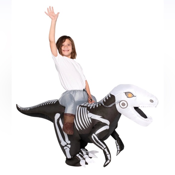 Spooktacular RIDE A RAPTOR 🦖SKELETON Puff me Up! Skeleton Raptor 🦖 Inflatable - Picture 3 of 8